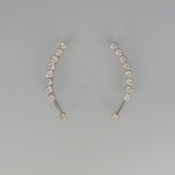 Silvertone Rhinestone Earring Cuffs - Picture 2 of 5